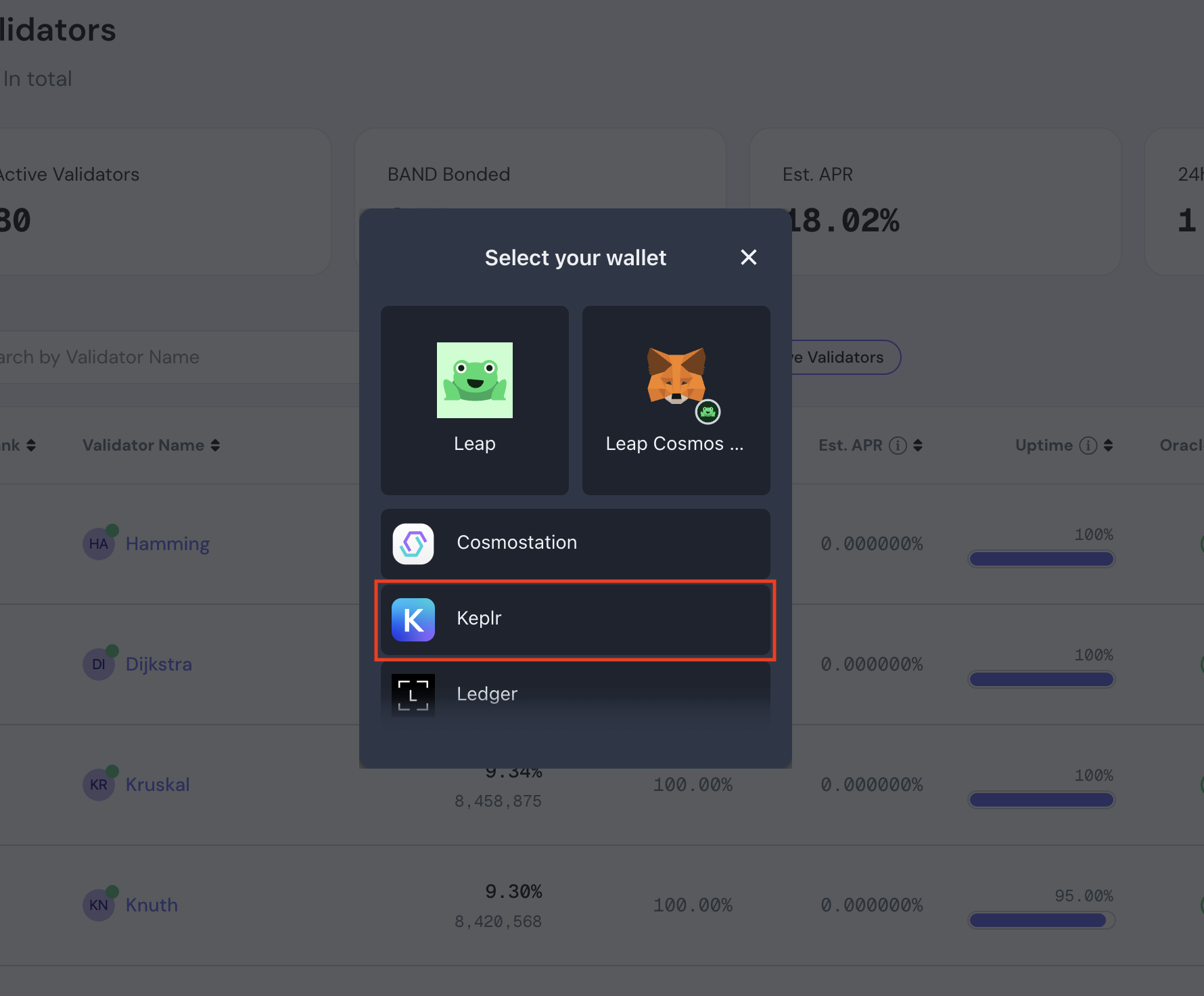 select wallet options