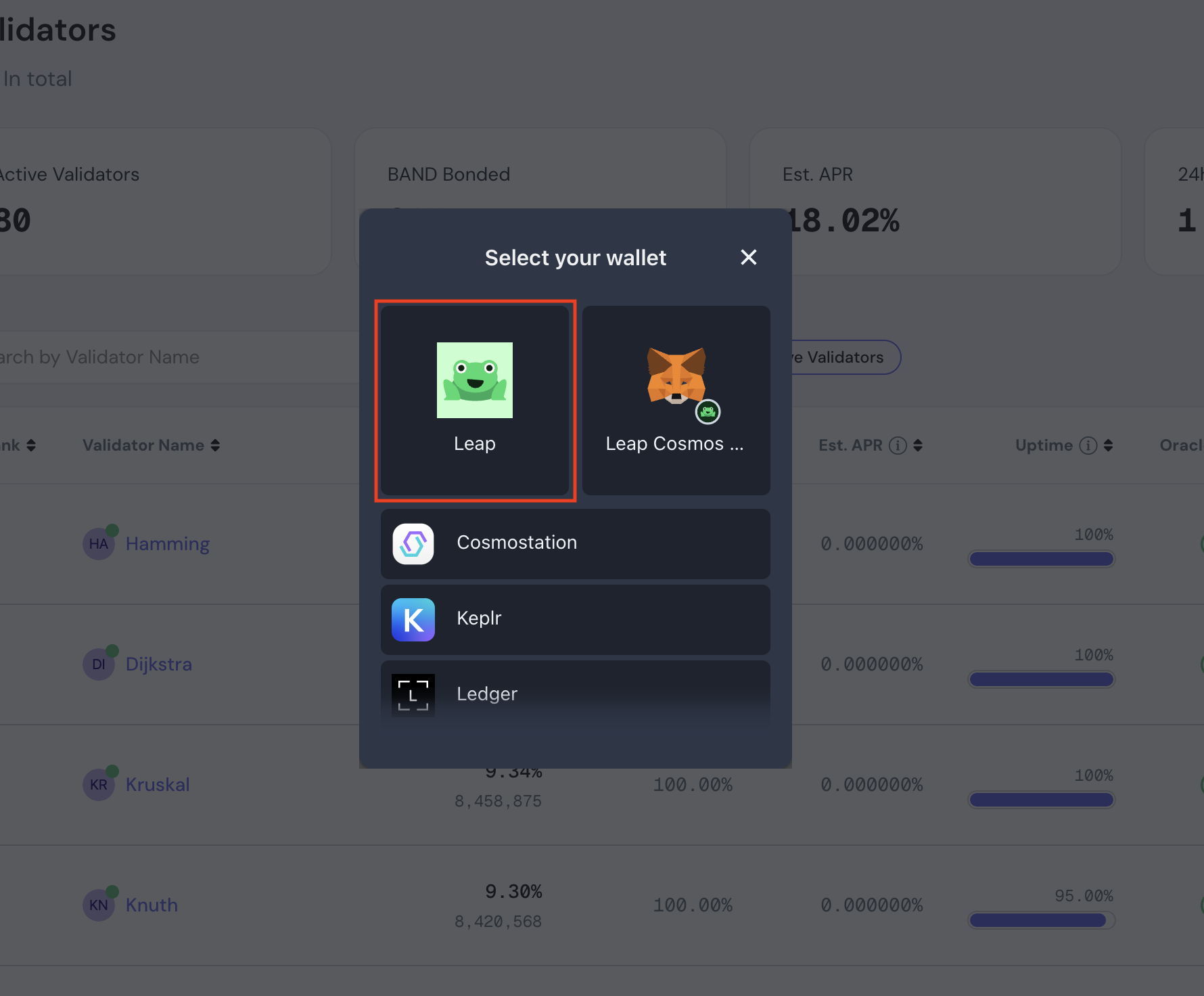select wallet options